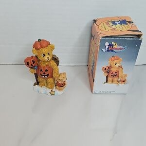 Vintage Halloween Bear Figurine with Pumpkins